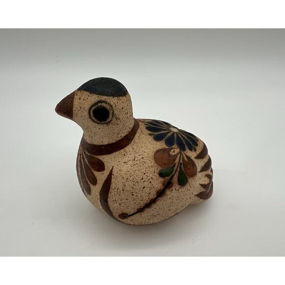 Tonala Mexican Pottery Hand Painted Bird Figurine 3” Folk Art Signed - Picture 5 of 10